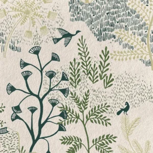 beige background green trees and birds wallpaper