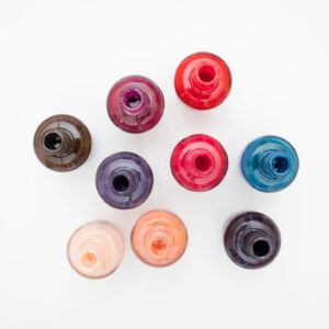 9 colorful nail polish bottles