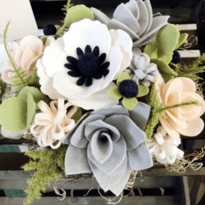 pink, white, and grey felt flower mother's day bouquet