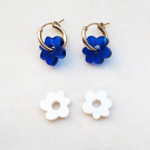 hoop earrings with blue flower recycled plastic charm for mom's stocking