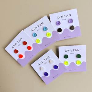stud earring gift sets made of recycled plastic on branded cards for mom's stocking