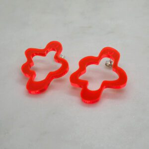 bright red organic flower shape earrings made of recycled plastic resin