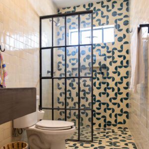eco-friendly bathroom renovation project with recycled tile