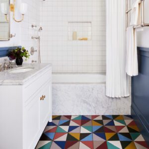 eco-friendly bathroom renovation with colorful tile floor