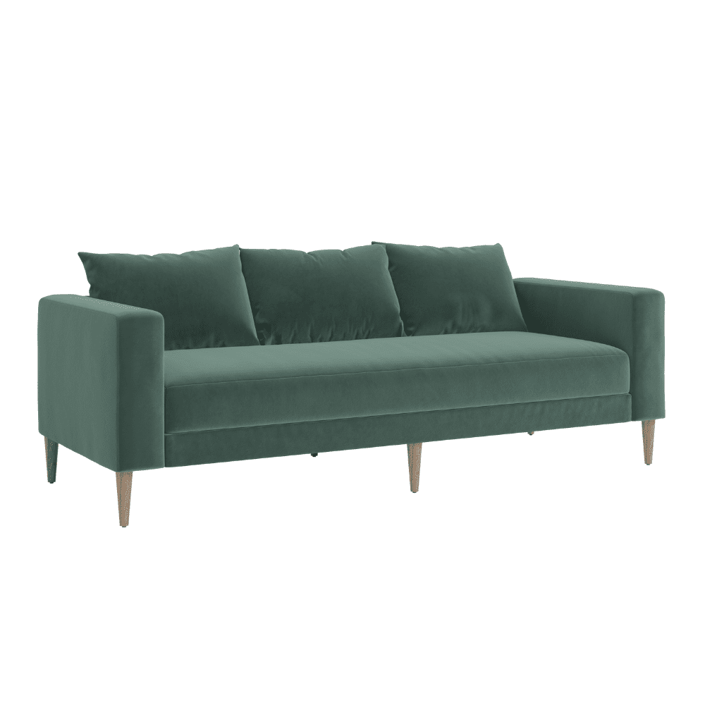 seafoam green sofa with 3 back cushions