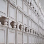 detail of furniture stacked in a factory